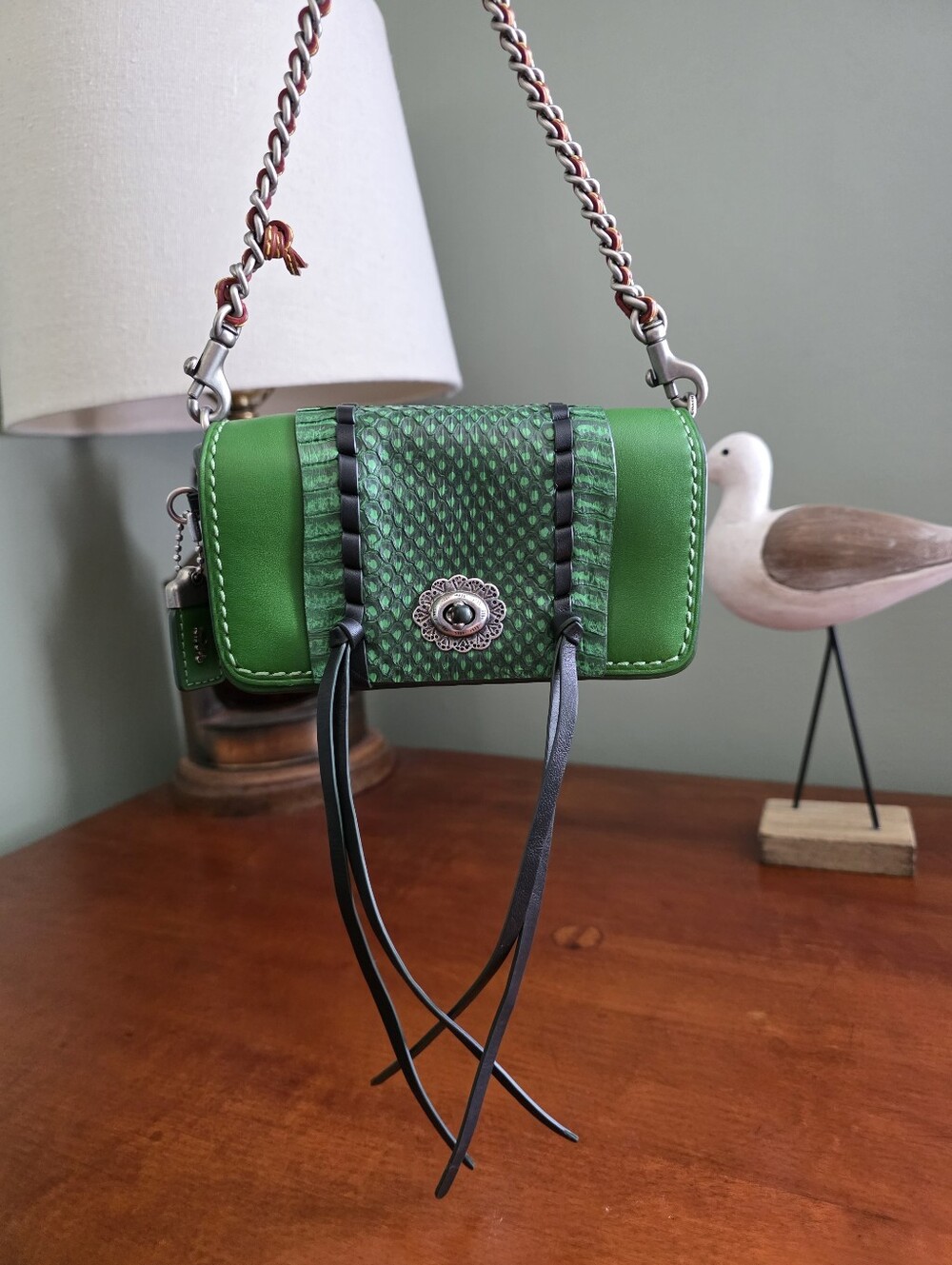 Coach 1941 86819 Dinkier Green Snakeskin Whipstitch Leather Crossbody Bag - Picture 16 of 16